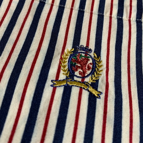Tommy Hilfiger VTG 90s y2k Crest Logo Button Up Striped Long Sleeve Shirt XL - Picture 9 of 14